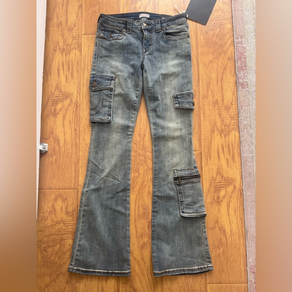 True Religion Flare Cargo Jeans in Blue